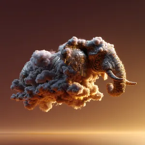 An elephant made of clouds floating in a sunset sky, rendered in a surrealist photorealistic style with ethereal golden lighting and atmospheric depth. - Midjourney Midjourney v7