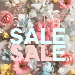 Instagram post graphic: 'SPRING SALE 30% OFF'. Floral background, pastel colors, elegant serif font style visually integrated. - Midjourney Midjourney v7