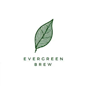 Minimalist logo for a sustainable coffee brand 'Evergreen Brew', single leaf motif, clean lines, vector style, white background. 'Evergreen Brew' contained as text in logo - Midjourney Midjourney v7