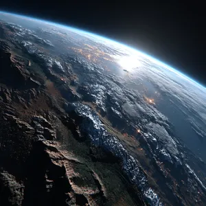 Photorealistic aerial photograph clearly showing the edge of the Earth from space, capturing realistic curvature, atmosphere, and sunlight reflections - Midjourney Midjourney v7