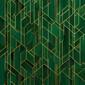 Seamless geometric pattern, Art Deco style, gold lines on deep emerald green background, high resolution texture for print. - Midjourney Midjourney v7