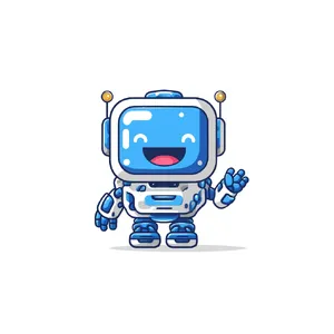 Simple flat vector mascot: friendly smiling robot character 'HelperBot', approachable design, primarily blue and white. - Midjourney Midjourney v7