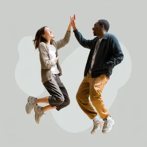 Two people high-fiving, with focus on their hands meeting mid-air. - Midjourney Midjourney v7