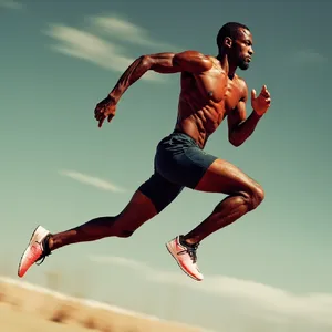 A runner mid-stride in a full-body action shot, limbs in motion and well-defined. - Minimax MiniMax Image-01