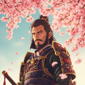 An anime-style portrait of a samurai standing under pink cherry blossoms. - Minimax MiniMax Image-01