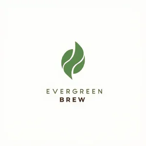 Minimalist logo for a sustainable coffee brand 'Evergreen Brew', single leaf motif, clean lines, vector style, white background. 'Evergreen Brew' contained as text in logo - Minimax MiniMax Image-01
