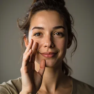 Photorealistic close-up portrait of a person clearly performing the American Sign Language gesture for 