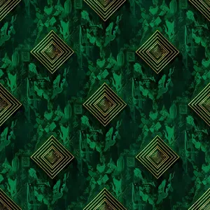 Seamless geometric pattern, Art Deco style, gold lines on deep emerald green background, high resolution texture for print. - Minimax MiniMax Image-01