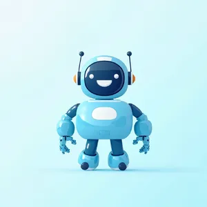 Simple flat vector mascot: friendly smiling robot character 'HelperBot', approachable design, primarily blue and white. - Minimax MiniMax Image-01