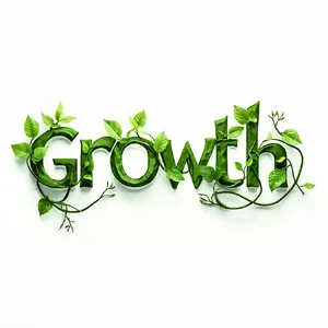 The word 'GROWTH' visualized using stylized plant vines organically forming the letters, green tones, white background, graphic design. - Minimax MiniMax Image-01