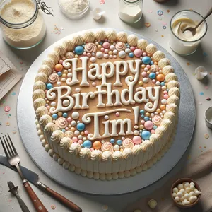 A birthday cake with icing that spells 