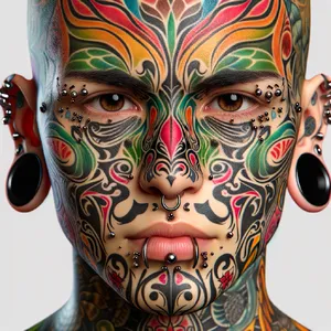 A portrait of a person with elaborate facial tattoos and piercings, shown in sharp detail. - OpenAI DALL-E 3
