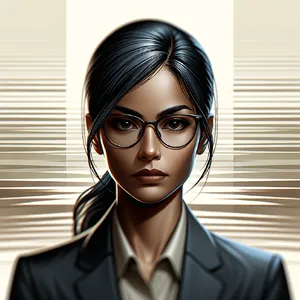 A professional headshot of a businesswoman wearing glasses, against a blurred background. - OpenAI DALL-E 3