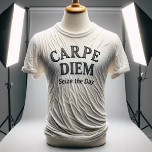 A wrinkled white T-shirt with 