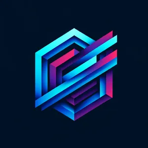 Abstract geometric logo for tech startup 'Quantum Leap', evoking connection & speed, vibrant blue/purple gradient, sharp angles. 'Quantum Leap' as text contained in logo. - OpenAI DALL-E 3