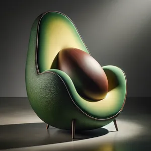 An armchair designed in the shape of an avocado, presented in a contemporary product photography style with professional studio lighting against a minimalist background. - OpenAI DALL-E 3