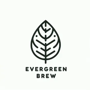 Minimalist logo for a sustainable coffee brand 'Evergreen Brew', single leaf motif, clean lines, vector style, white background. 'Evergreen Brew' contained as text in logo - OpenAI DALL-E 3