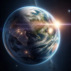 Photorealistic aerial photograph clearly showing the edge of the Earth from space, capturing realistic curvature, atmosphere, and sunlight reflections - OpenAI DALL-E 3