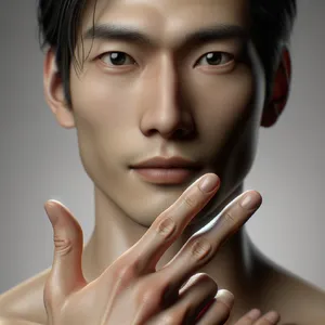 Photorealistic close-up portrait of a person clearly performing the American Sign Language gesture for 