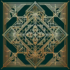 Seamless geometric pattern, Art Deco style, gold lines on deep emerald green background, high resolution texture for print. - OpenAI DALL-E 3