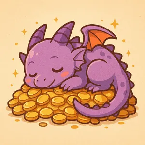 A cute chibi-style dragon sleeping on a pile of gold. - OpenAI ChatGPT 4o