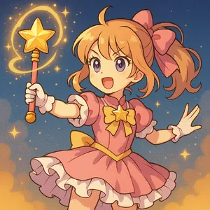 A magical girl character in a frilly dress, casting a spell (classic anime trope). - OpenAI ChatGPT 4o