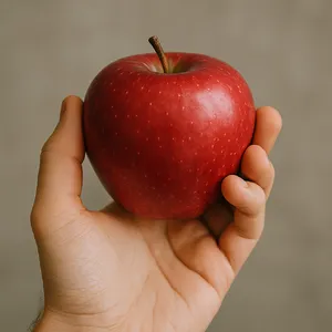 A realistic photo of a hand holding a red apple, with all fingers clearly visible. - OpenAI ChatGPT 4o