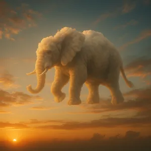 An elephant made of clouds floating in a sunset sky, rendered in a surrealist photorealistic style with ethereal golden lighting and atmospheric depth. - OpenAI ChatGPT 4o