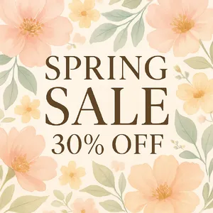 Instagram post graphic: 'SPRING SALE 30% OFF'. Floral background, pastel colors, elegant serif font style visually integrated. - OpenAI ChatGPT 4o
