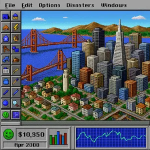 Pixel art cityscape of San Francisco in the iconic SimCity 2000 style, isometric view, detailed skyscrapers, residential areas, clearly identifiable Golden Gate Bridge, Coit Tower, Transamerica Pyramid, surrounded by the classic SimCity 2000 UI elements - OpenAI ChatGPT 4o