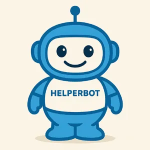 Simple flat vector mascot: friendly smiling robot character 'HelperBot', approachable design, primarily blue and white. - OpenAI ChatGPT 4o