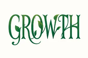 The word 'GROWTH' visualized using stylized plant vines organically forming the letters, green tones, white background, graphic design. - OpenAI ChatGPT 4o
