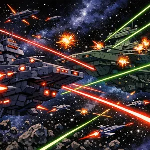 A 90s anime-style space battle scene with giant starships and laser beams. - OpenAI GPT Image 1.5