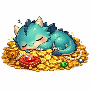 A cute chibi-style dragon sleeping on a pile of gold. - OpenAI GPT Image 1.5