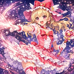 A magical girl character in a frilly dress, casting a spell (classic anime trope). - OpenAI GPT Image 1.5