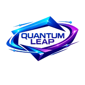Abstract geometric logo for tech startup 'Quantum Leap', evoking connection & speed, vibrant blue/purple gradient, sharp angles. 'Quantum Leap' as text contained in logo. - OpenAI GPT Image 1.5