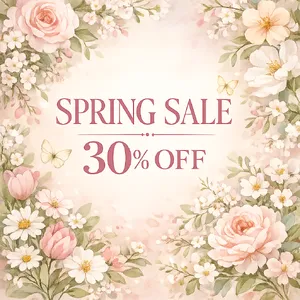 Instagram post graphic: 'SPRING SALE 30% OFF'. Floral background, pastel colors, elegant serif font style visually integrated. - OpenAI GPT Image 1.5