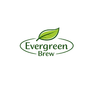 Minimalist logo for a sustainable coffee brand 'Evergreen Brew', single leaf motif, clean lines, vector style, white background. 'Evergreen Brew' contained as text in logo - OpenAI GPT Image 1.5