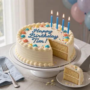 A birthday cake with icing that spells 