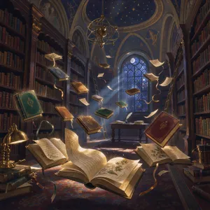 A library where the books are glowing and floating in mid-air, illustrated in a magical realism style with dramatic lighting and rich atmospheric colors. - Black Forest Labs FLUX 3 Image