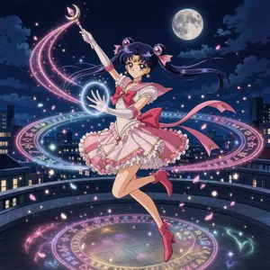 A magical girl character in a frilly dress, casting a spell (classic anime trope). - Black Forest Labs FLUX 3 Image
