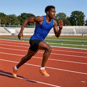 A runner mid-stride in a full-body action shot, limbs in motion and well-defined. - Black Forest Labs FLUX 3 Image
