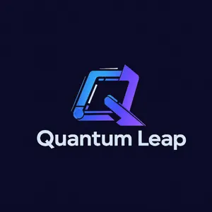 Abstract geometric logo for tech startup 'Quantum Leap', evoking connection & speed, vibrant blue/purple gradient, sharp angles. 'Quantum Leap' as text contained in logo. - Black Forest Labs FLUX 3 Image