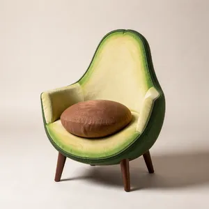 An armchair designed in the shape of an avocado, presented in a contemporary product photography style with professional studio lighting against a minimalist background. - Black Forest Labs FLUX 3 Image