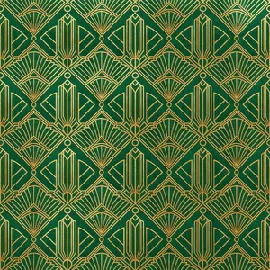 Seamless geometric pattern, Art Deco style, gold lines on deep emerald green background, high resolution texture for print. - Black Forest Labs FLUX 3 Image