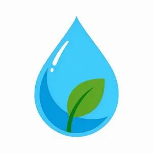 Visual element for an infographic about water conservation. Stylized water droplet icon containing a small green leaf, clean vector art. - Black Forest Labs FLUX 3 Image