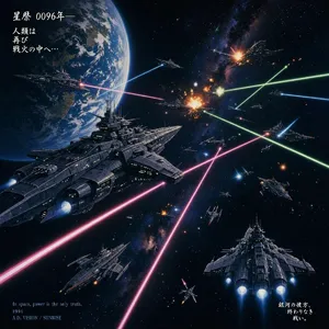 A 90s anime-style space battle scene with giant starships and laser beams. - Microsoft MAI-Image-2.6