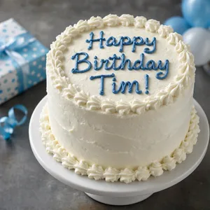 A birthday cake with icing that spells 
