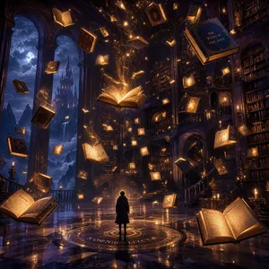 A library where the books are glowing and floating in mid-air, illustrated in a magical realism style with dramatic lighting and rich atmospheric colors. - Microsoft MAI-Image-2.6