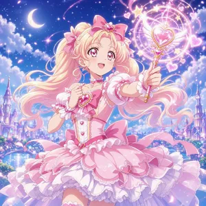 A magical girl character in a frilly dress, casting a spell (classic anime trope). - Microsoft MAI-Image-2.6